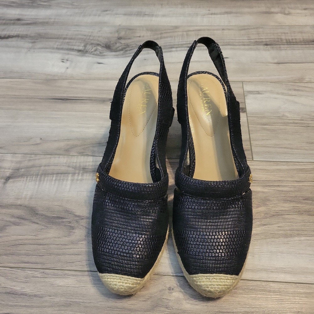 Lauren Ralph Lauren Penelope Espadrille Sandals Womens 10B Black Wedges